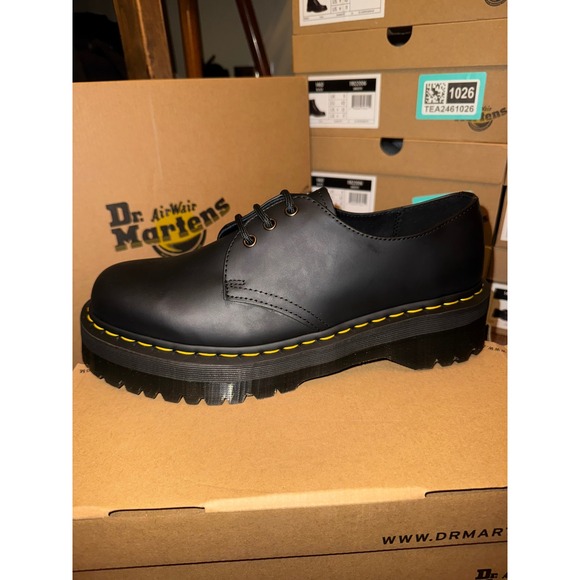 Dr Martens 1461 Black Leather Platform Oxford Shoes Mens Size 12 Quad